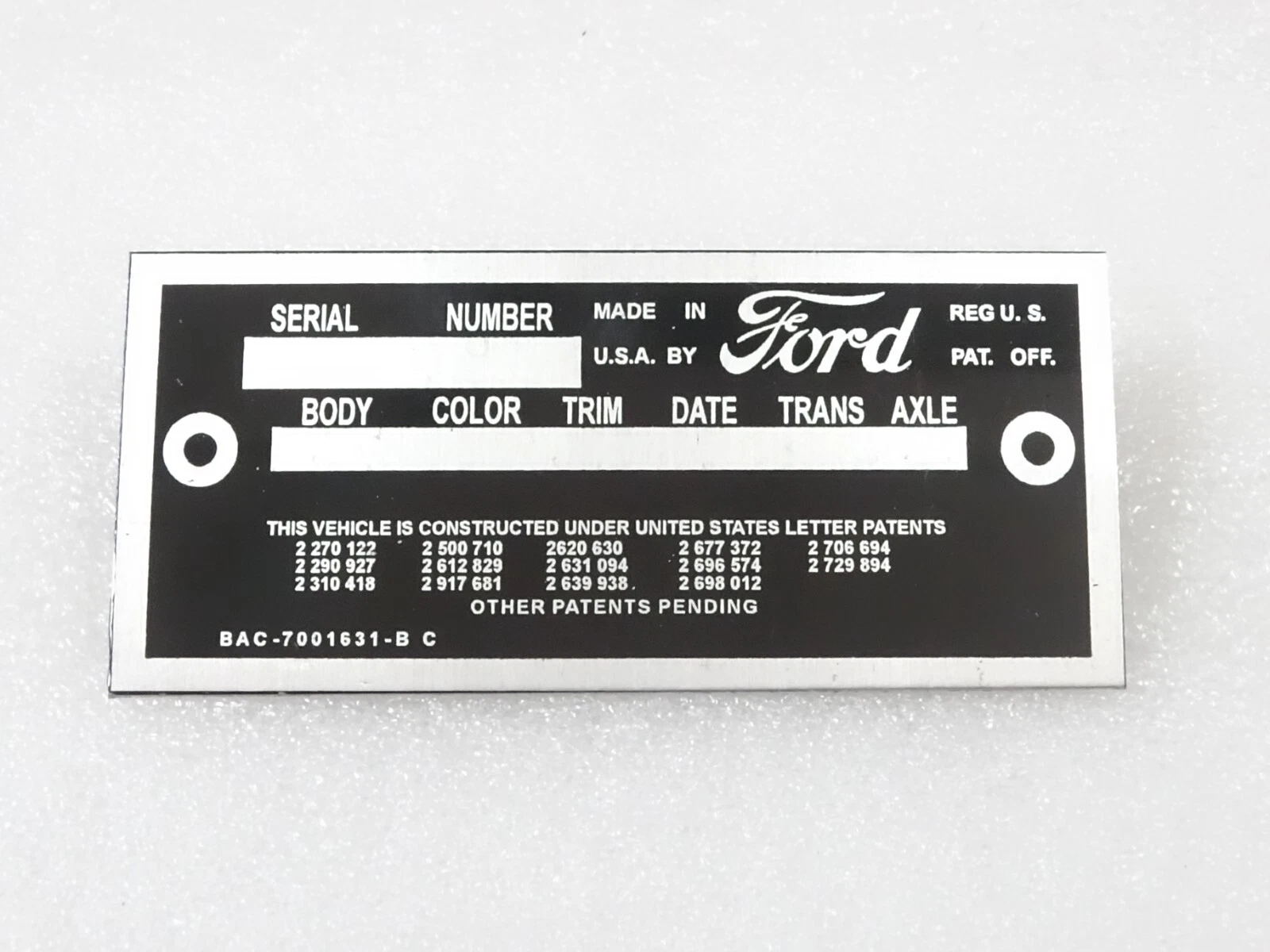 DATA PLATE FITS TO VINTAGE FORD FAIRLANE 1958 #V209-7