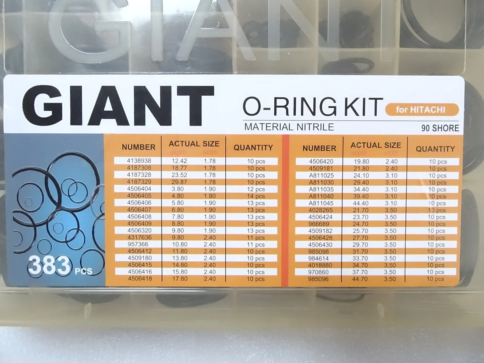 Hitachi Parts- Glant Master O Ring Seal Kit 383 Pcs Nitrile Material 90 Shore